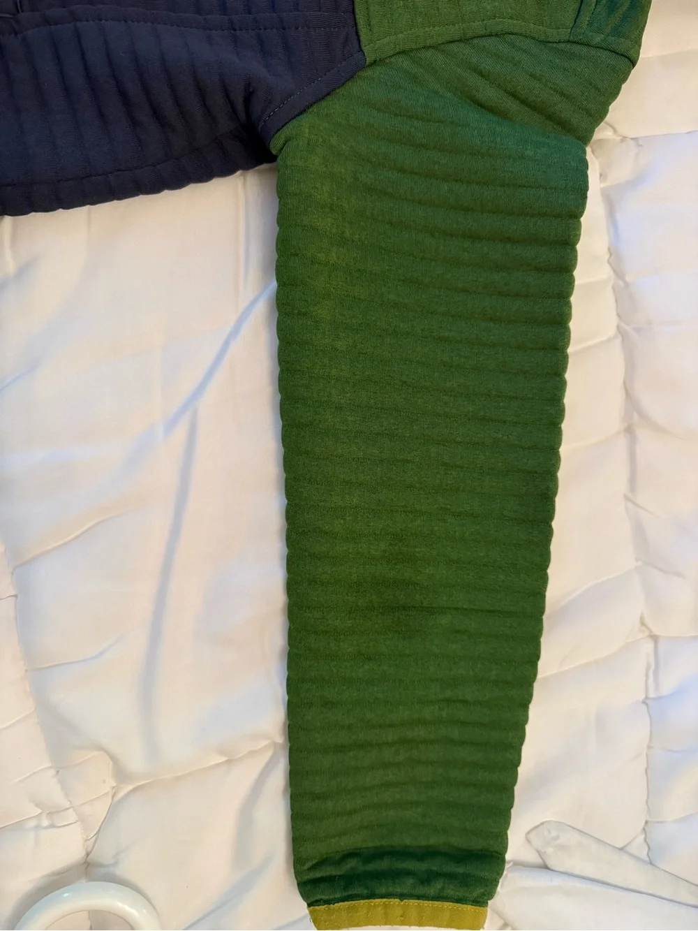 L.L. Bean Green & Navy Hooded Quilted Zip Jacket with Yellow Trim